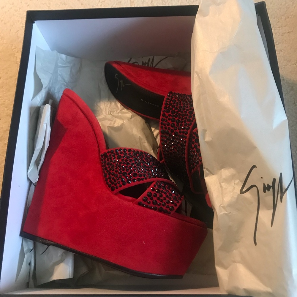 Giuseppe Zanotti Vibrant Red Crystal Wedges